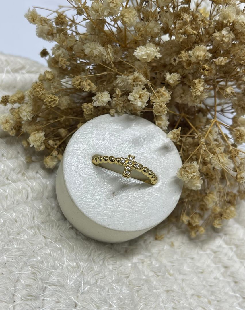 Anillo bolas cruz circonias