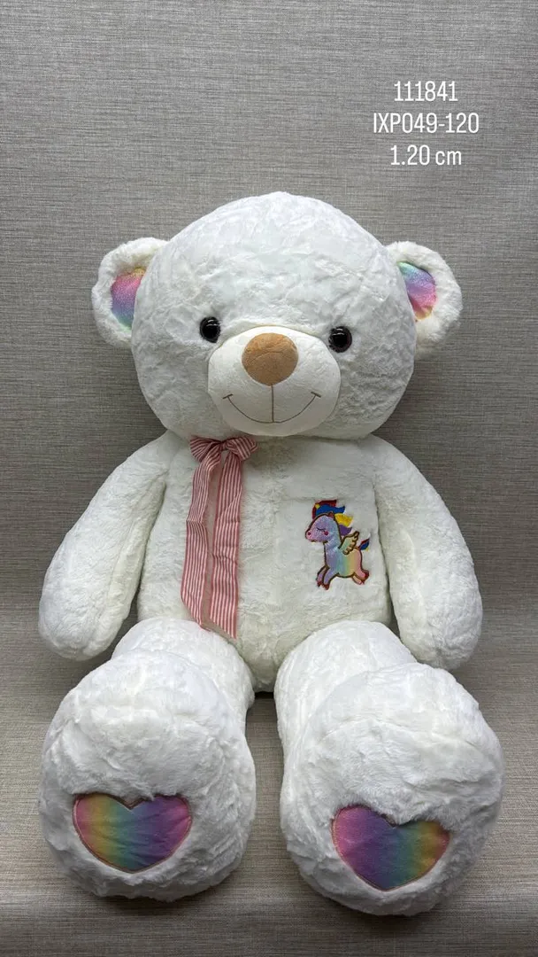 OSO BLANCO PATAS LARGAS BORDADO UNICORNIO  1.20 CM