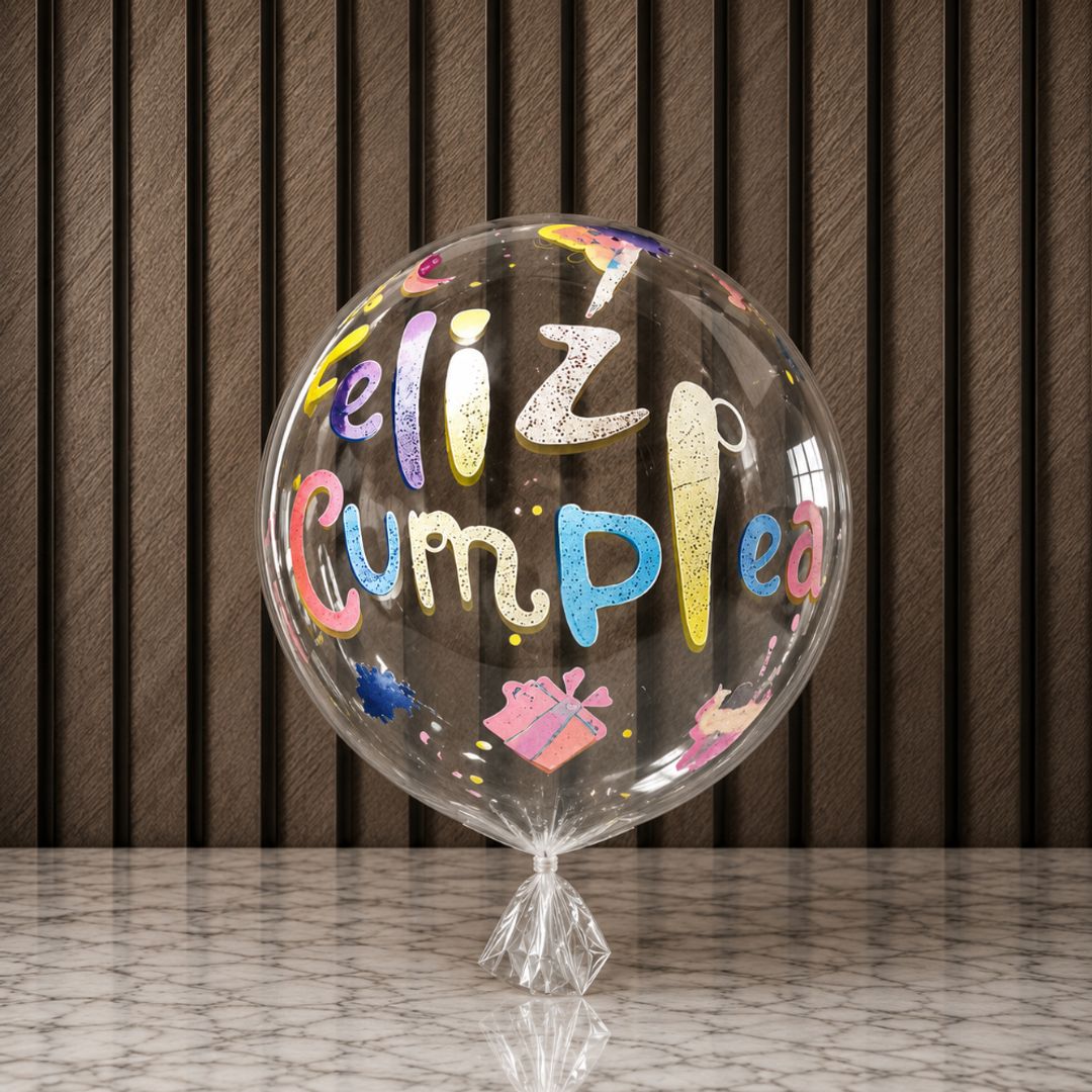 GLOBO BURBUJA 18” ESTAMPADO FELIZ CUMPLEAÑOS