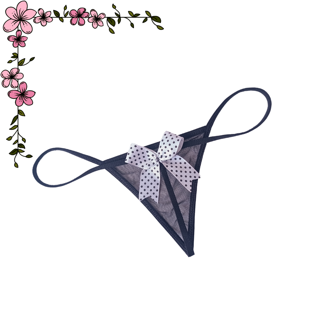 Tanga hilo con moño trasero en mallatex 