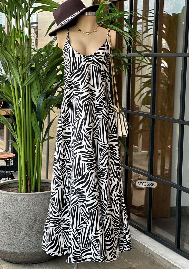 VESTIDO ESTAMPADO LARGO TIRAS  VY2586