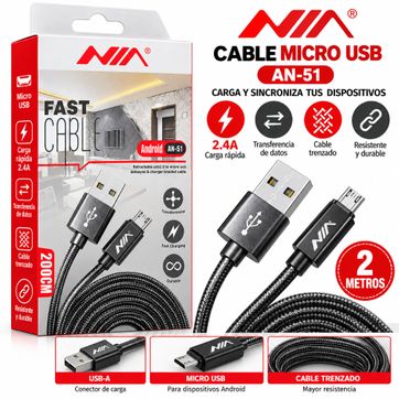 Imagen del producto Cable USB NIA AN-51 Micro USB de 2 metros – Trenzado y resistente