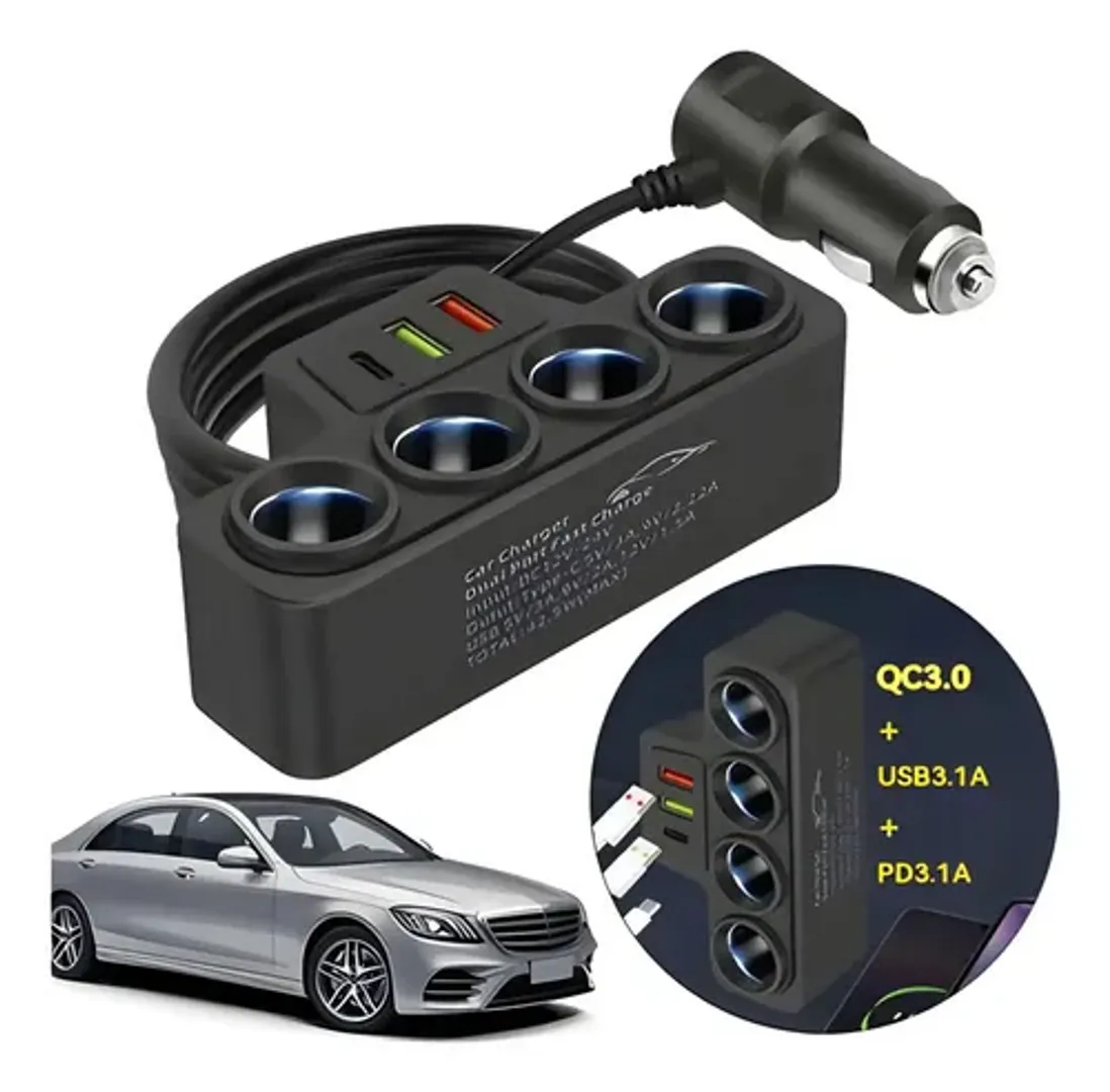 CIGARRERA CARGADOR PUERTOS USB-C CARRO ADAPTADOR ENCENDEDOR