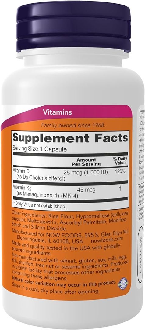 Vitamina D3 y K2 1000 IU K2 120 Cap Now