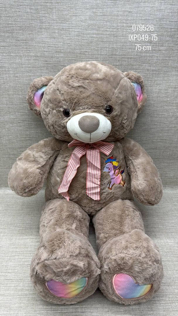 OSO PATAS LARGAS MARRON CLARO CON BORDADO DE UNICORNIO TORNASOL 75 CM