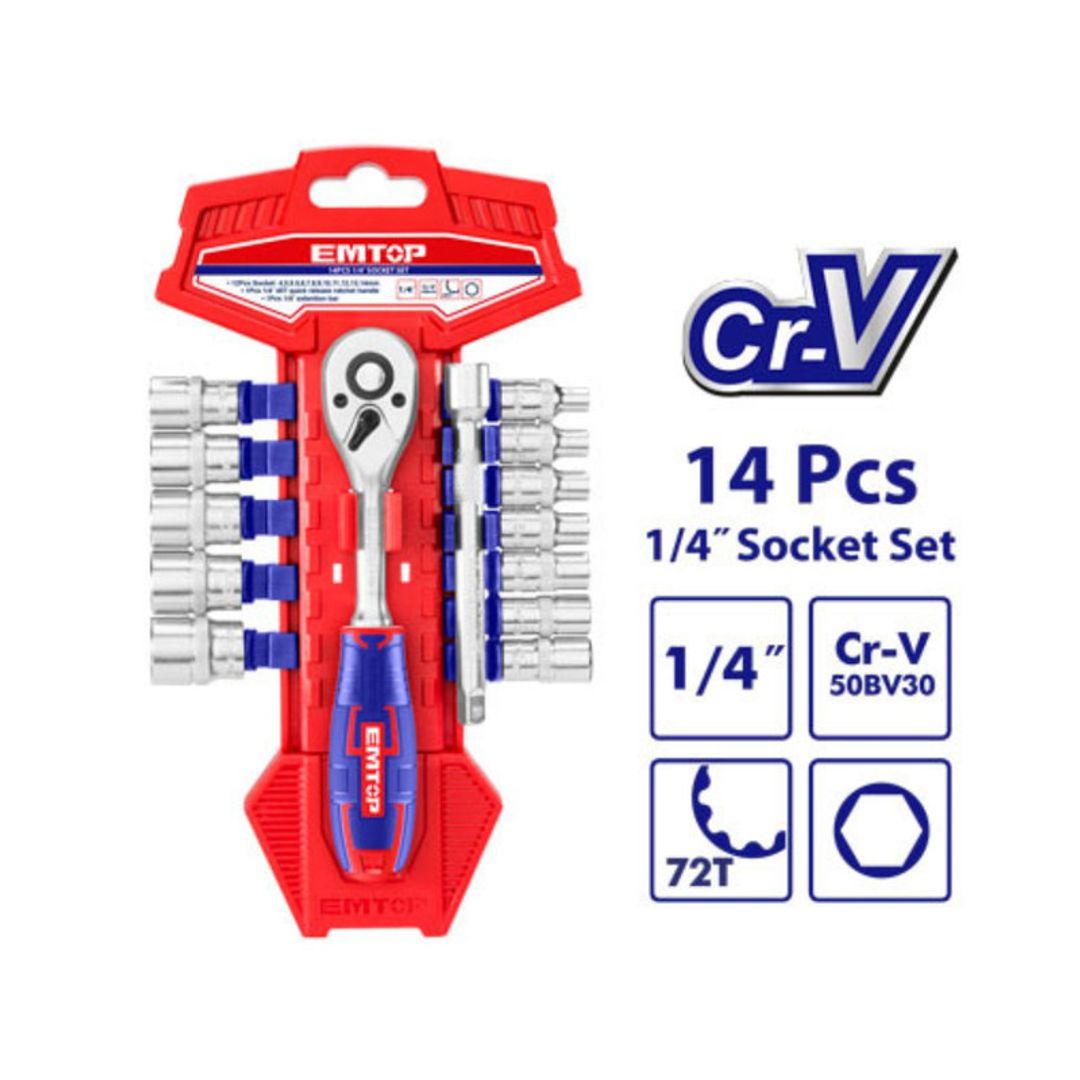 EMTOP RATCHET 1/4" 14PCS Cr-V SUPER EMTOP