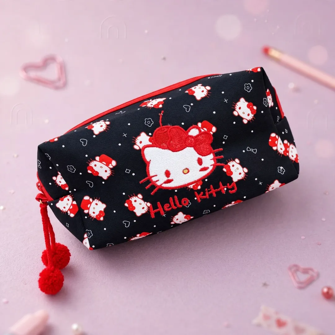 CARTUCHERA HELLO KITTY CON PIEDRITAS & POMPONES
