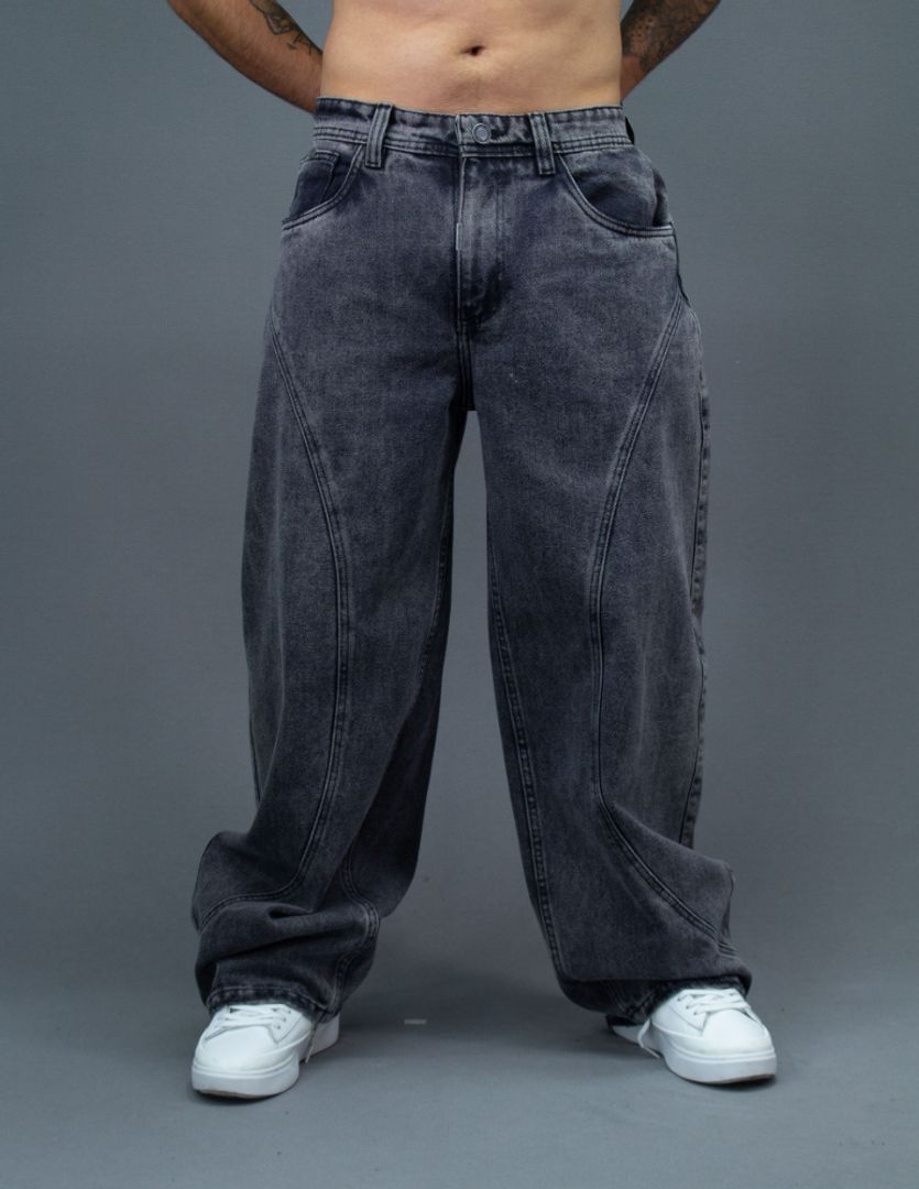JEANS SUPER BAGGY CORTES GRIS