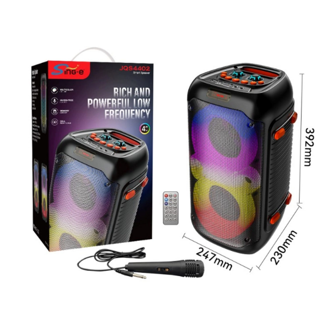 JQS4402: El Bafle de Batalla 4" x 2 + Mic, ¡Control Remoto Incluido!