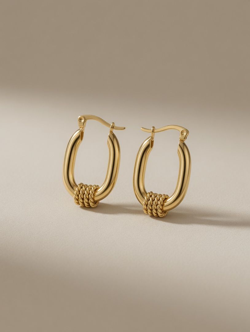 Pendientes ovalados dorados con detalle trenzado.