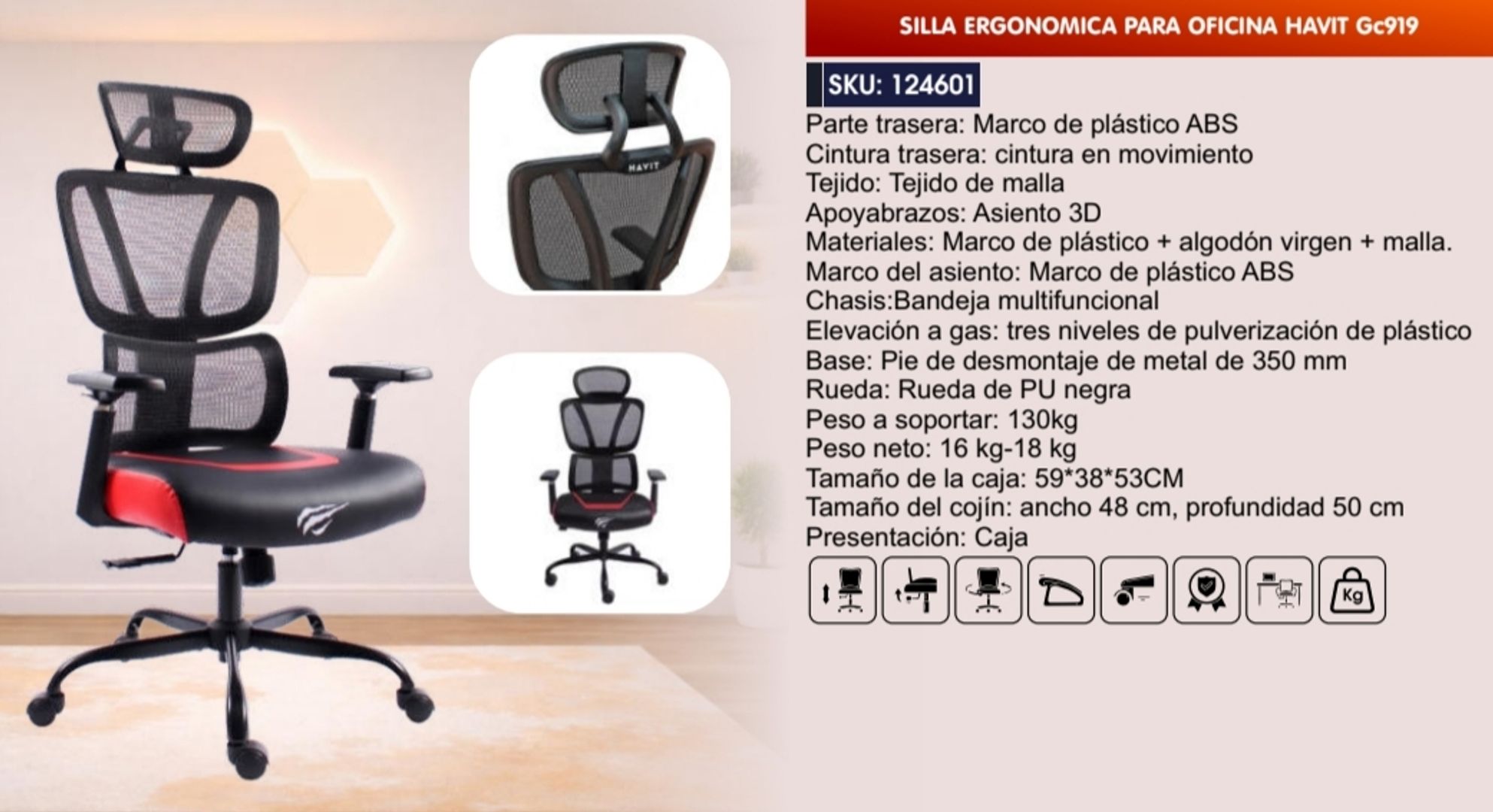 SILLA ERGONÓMICA PARA OFICINA HAVIT