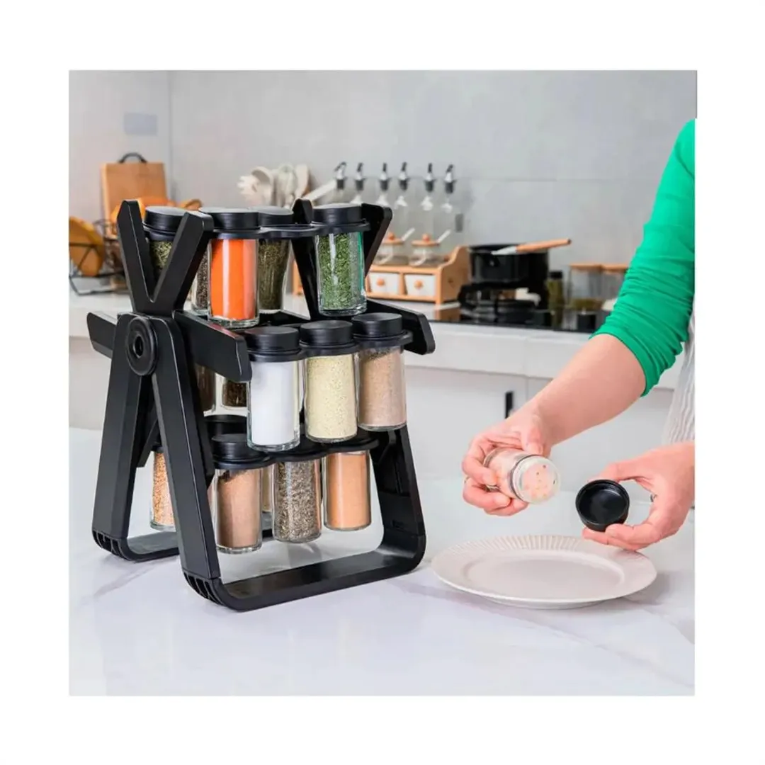 SET DE CONDIMENTEROS ORGANIZADOR GIRATORIO 18 PIEZAS DE VIDRIO SPICE RACK