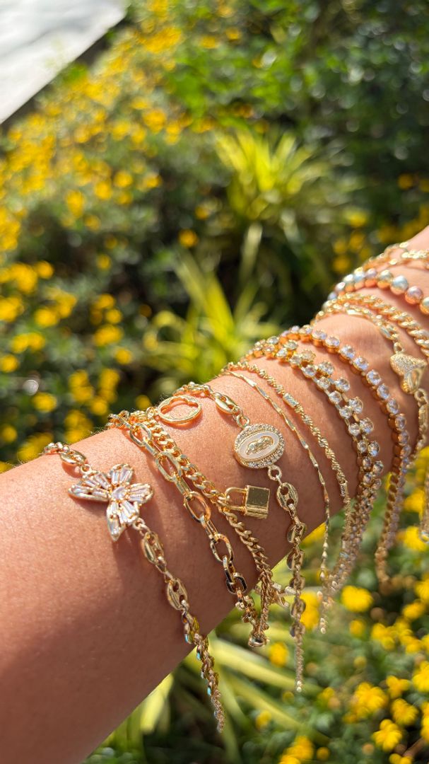 Pulsera doble Charm Clover dorada