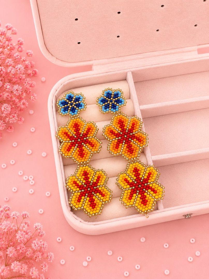 Aretes Largos Tejidos a mano Flores 
