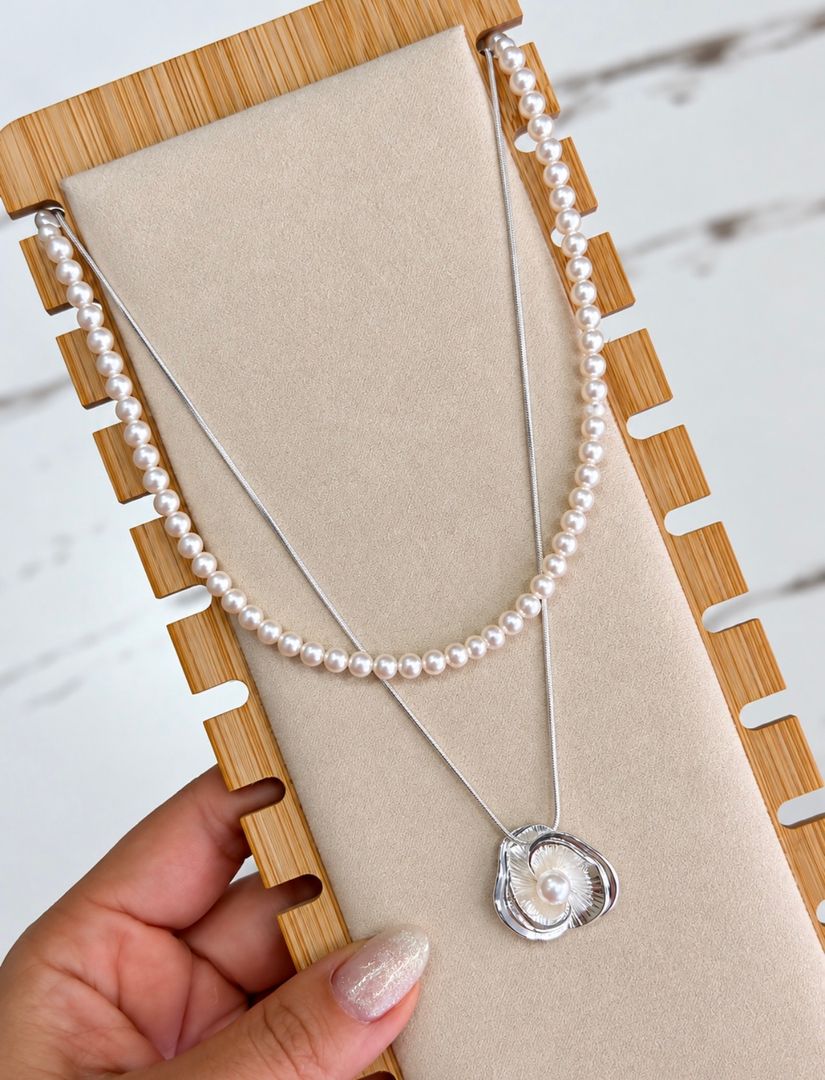 Collar doble perla flor 