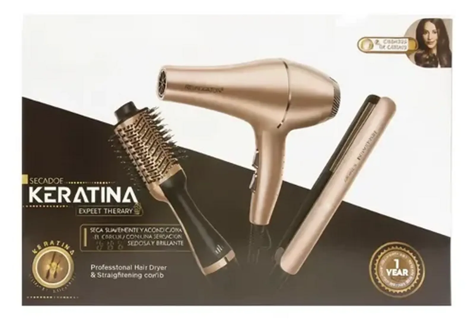 COMBO PLANCHA CEPILLO Y SECADOR KERATINA PRONOVA PRO-2623