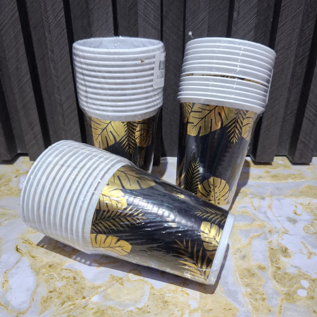 VASO X12 UND HOJAS NEGRO/DORADO