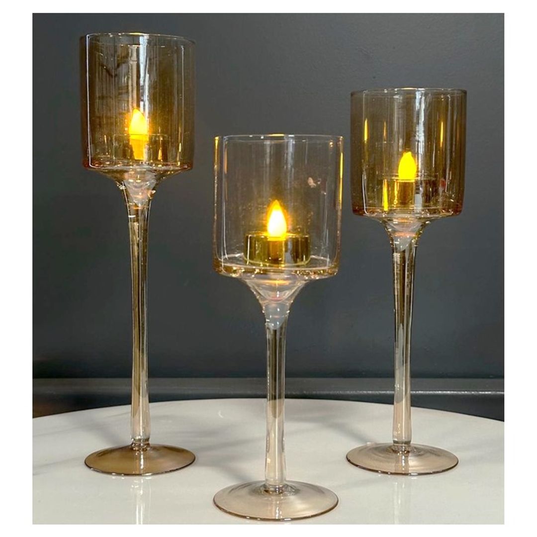 Set Candelabros de Cristal Ambar