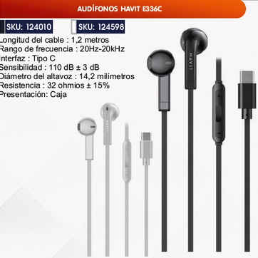 Imagen del producto AUDÍFONOS HAVIT E336C