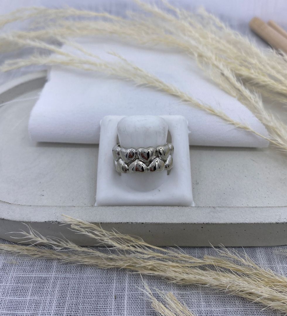 Anillo corazones, plateado, covergold 