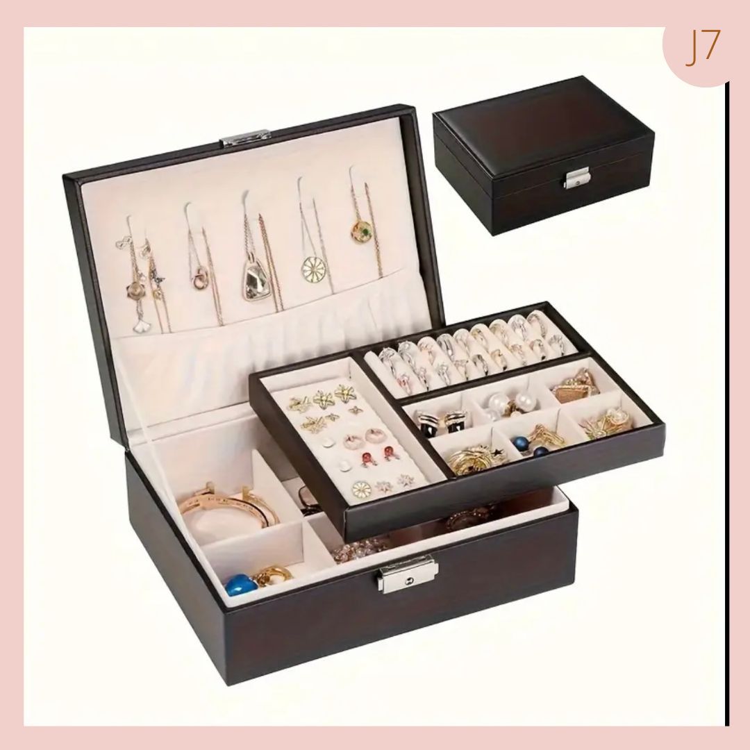 Lindo Joyero Cuero PU Negro con compartimiento y LLave 