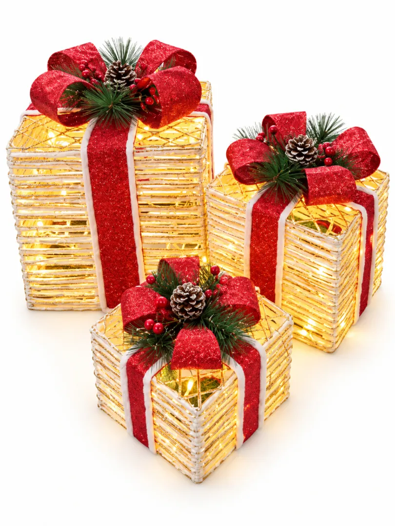 REGALOS X 3 CON LUZ CALIDA BLANCO CON ROJO