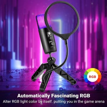  Micrófono Condensador USB+Tipo C, Micrófono de Computadora RGB con Filtro Pop y Trípode Adecuado para Windows, Mac OS, Linux, PC, Micrófono Multifuncional... - imagen 1