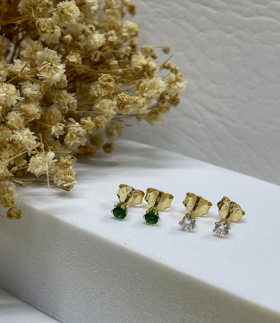 Topos circon redondos 3.5mm cristal y verdes