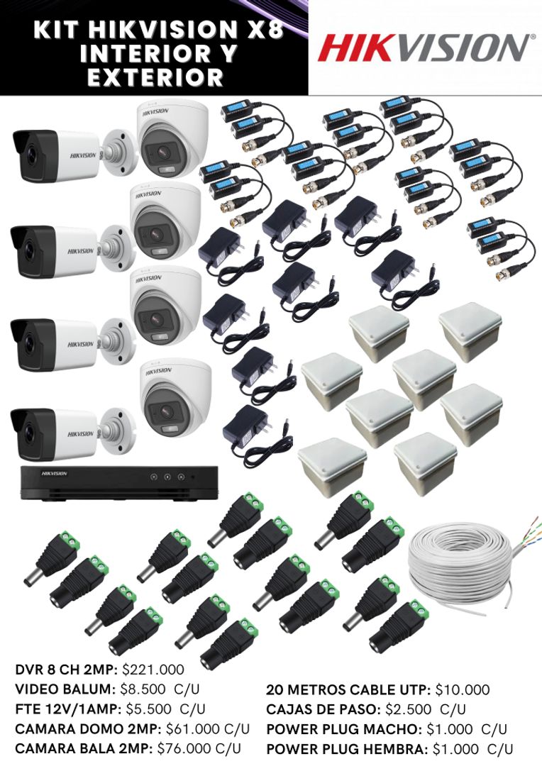 KIT HIKVISION X8 INTERIOR Y EXTERIOR