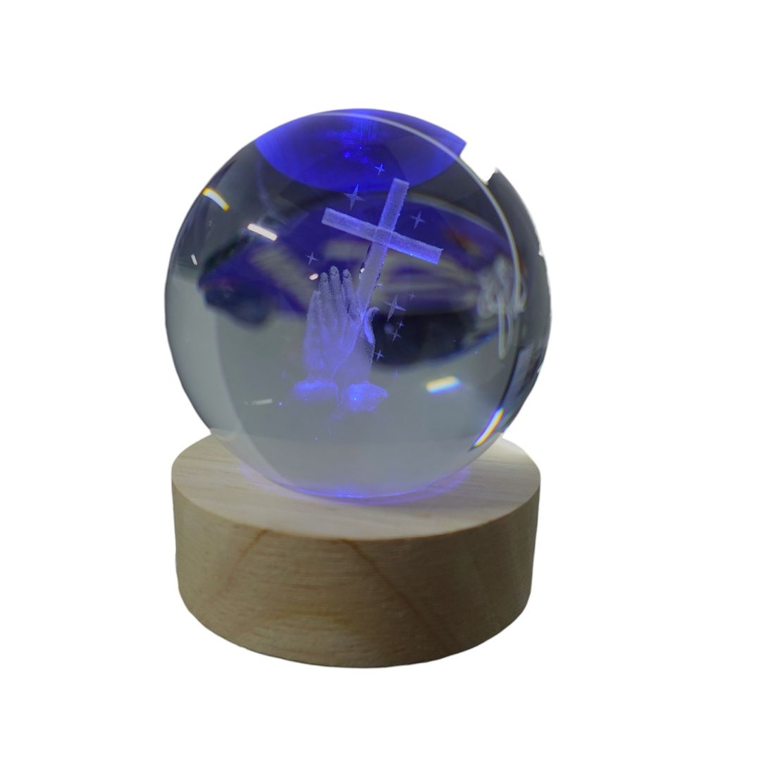 LAMPARA ESFERA DE CRISTAL RGB MANOS CRUZ