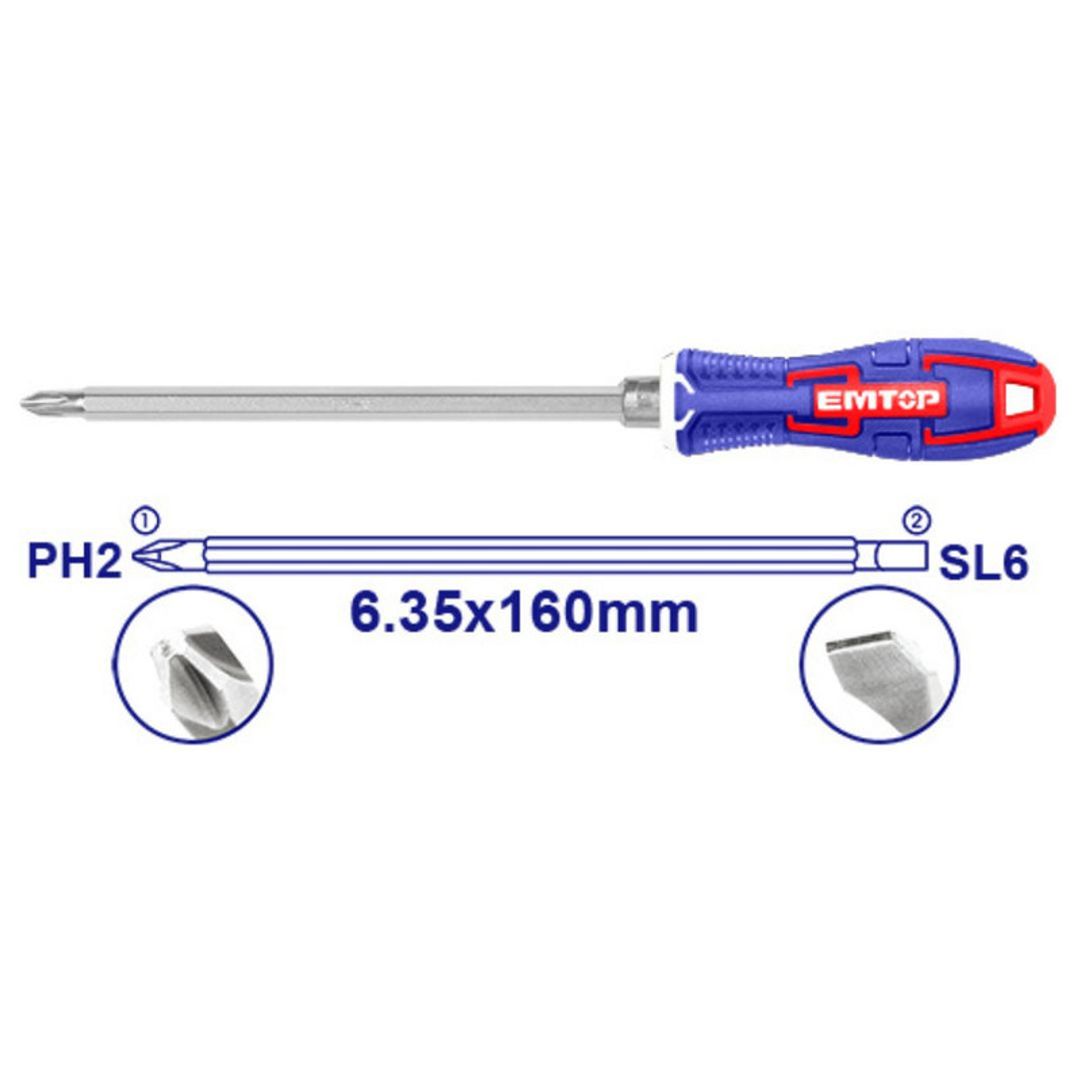 EMTOP DESTORNILLADOR DOBLE PUNTA 16CM CR-V ENCAUCHETADO SUPER EMTOP