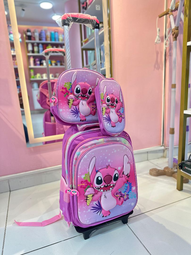 Combo escolar x3 con ruedas Stitch 