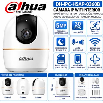 Imagen del producto Cámara Dahua IP WiFi 5MP – DH-IPC-H5AP-0360B
