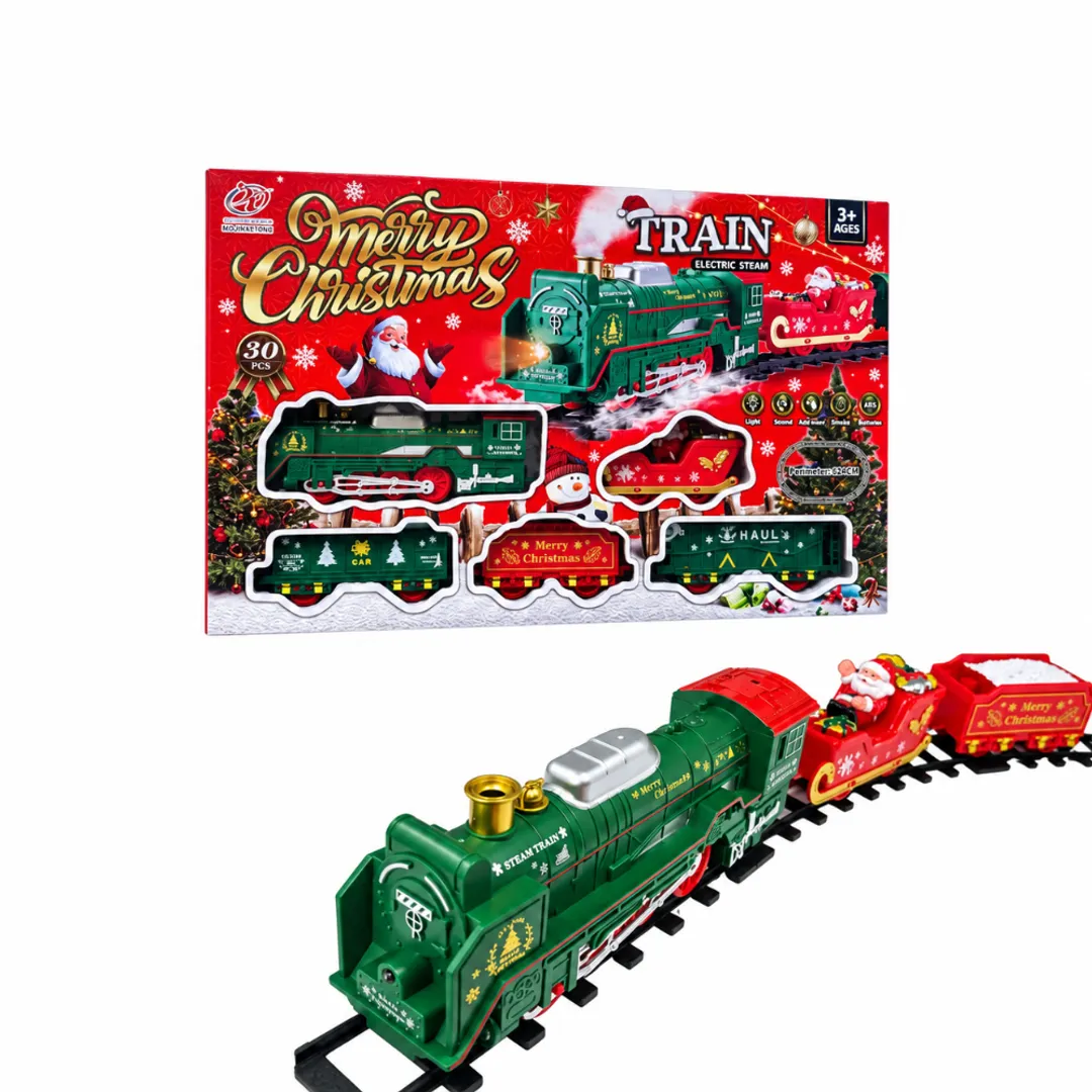 TREN CLASICO NAVIDEÑO CON VAPOR Y LUCES 30 PCS