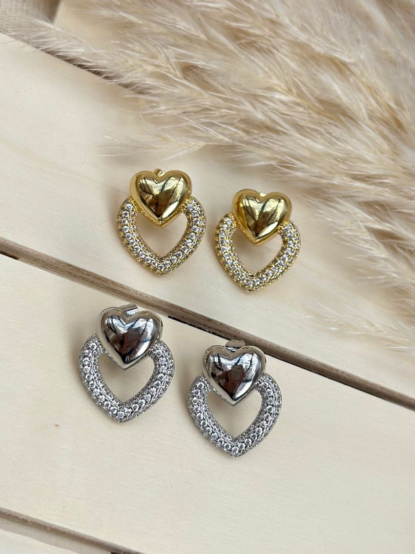 Arete corazón doble circonias 