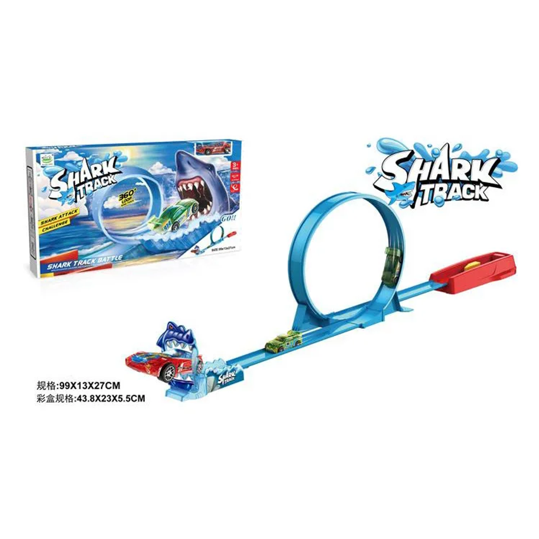 Pista Tiburón 360° Con Impulsor + Carro Para Niño