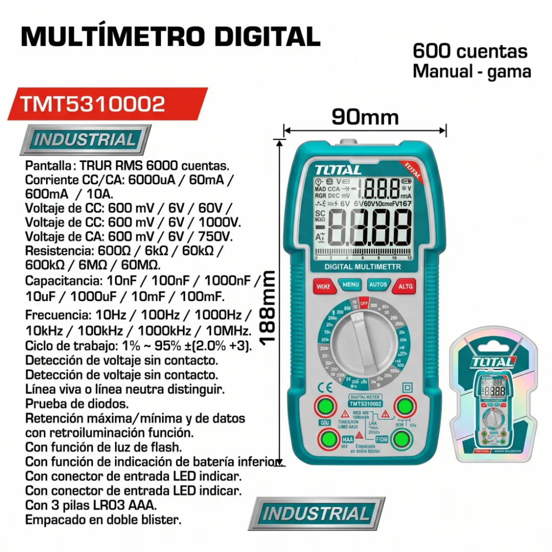 MULTIMETRO DIGITAL 6000 CUENTAS 1000V 10AMP