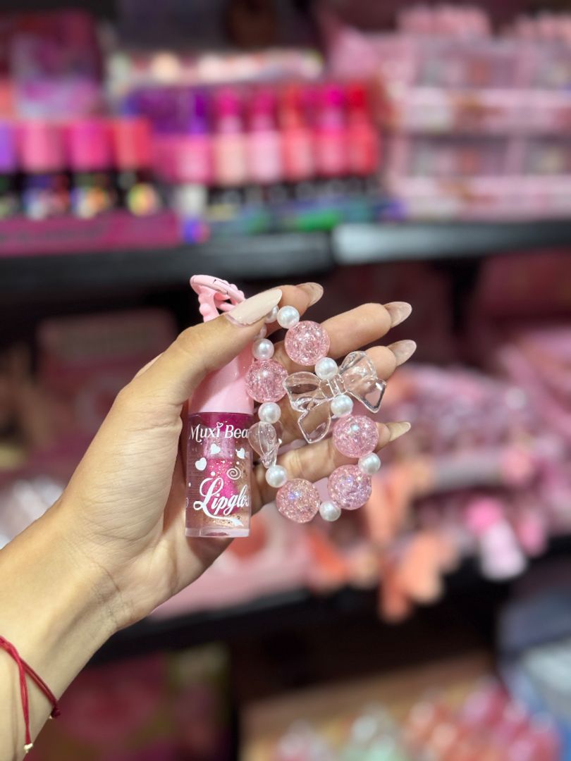 Lip Gloss Portátil con Accesorio de Perlas Muxi Beauty