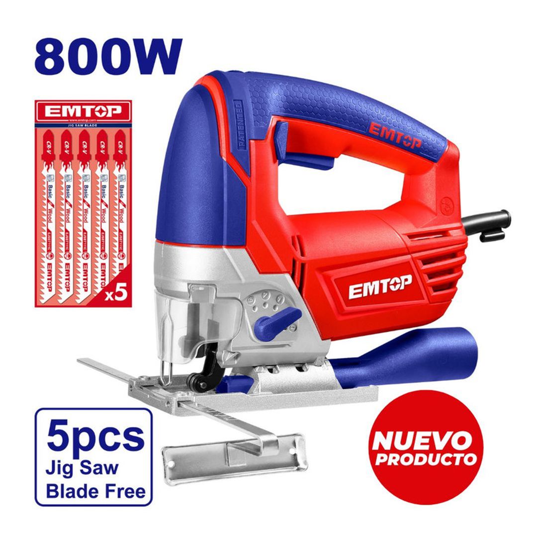 EMTOP SIERRA CALADORA 800W/ 120V+VELOCIDAD VARIABLE + 5 HOJAS SIERRA SUPER EMTOP
