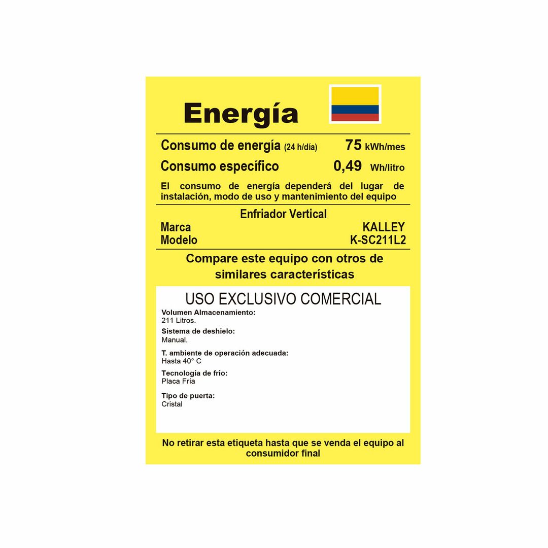 VITRINA VERTICAL KALLEY 211 LTS 1 PUERTA	
