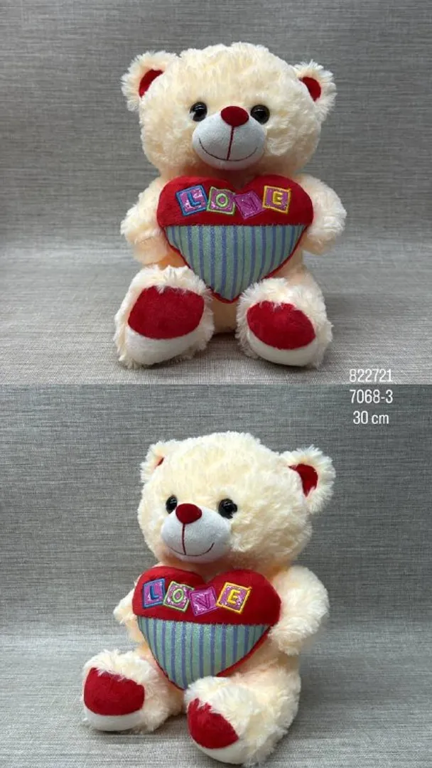 OSO CON CORAZÓN BRILLANTE ROJO 30 CM