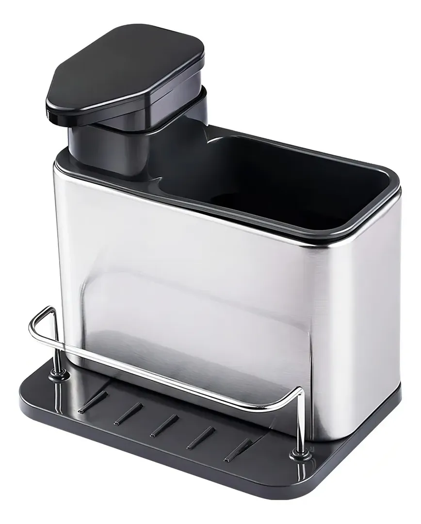 DISPENSADOR DE JABON METALICO CON SOPORTE 3 EN 1 