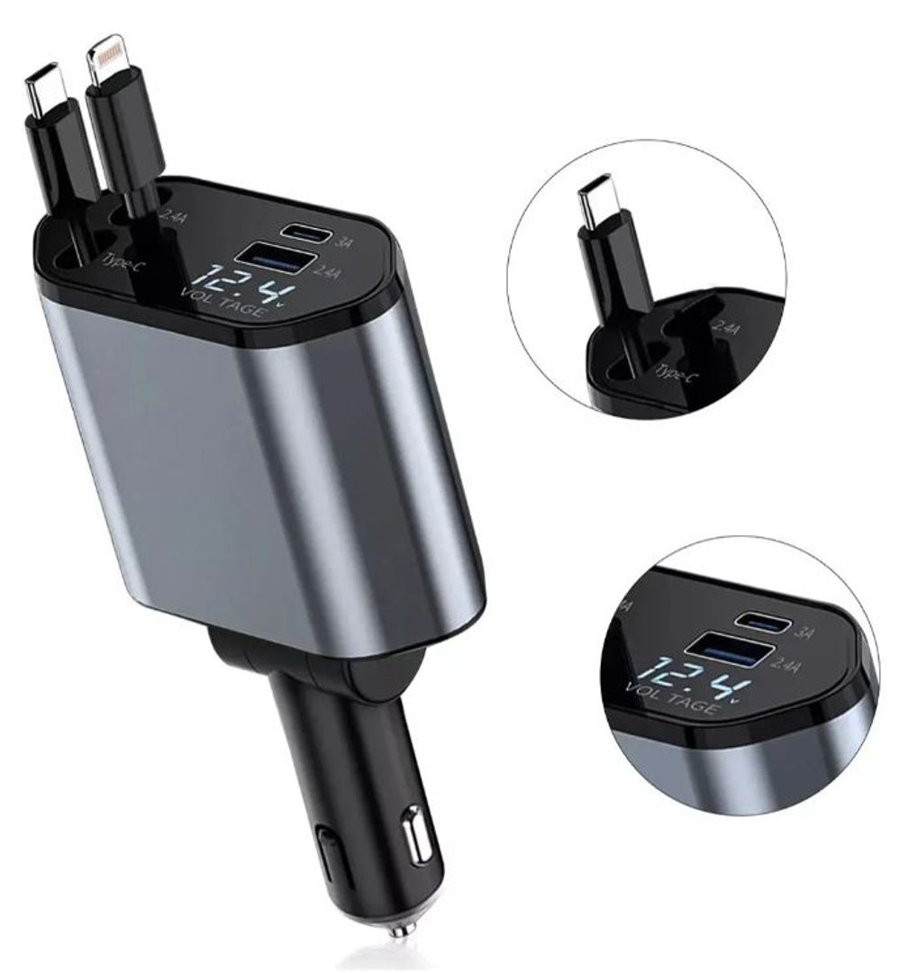 Adaptador de carro Retráctil Tipo C y Lightning 120W Y3