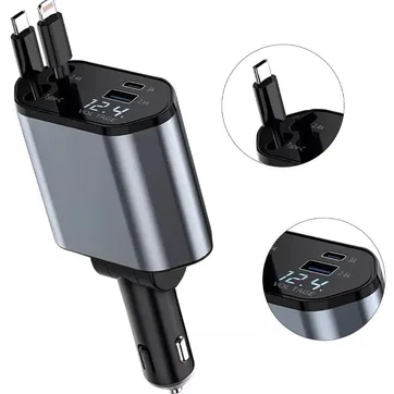 Adaptador de carro Retráctil Tipo C y Lightning 120W Y3 - imagen 1