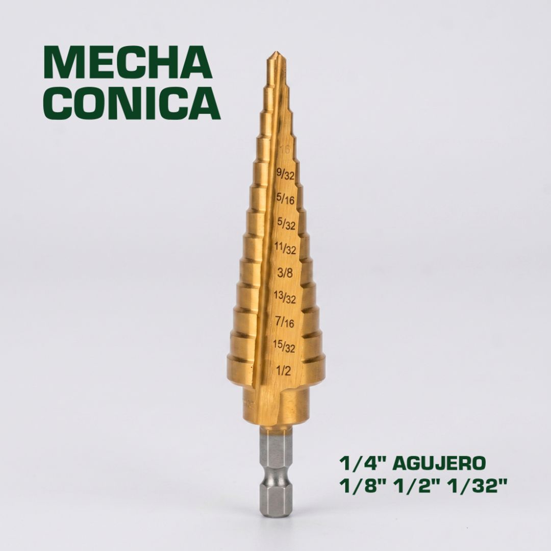 MECHA CONICA 1/4" AGUJERO 1/8" 1/2" 1/32"