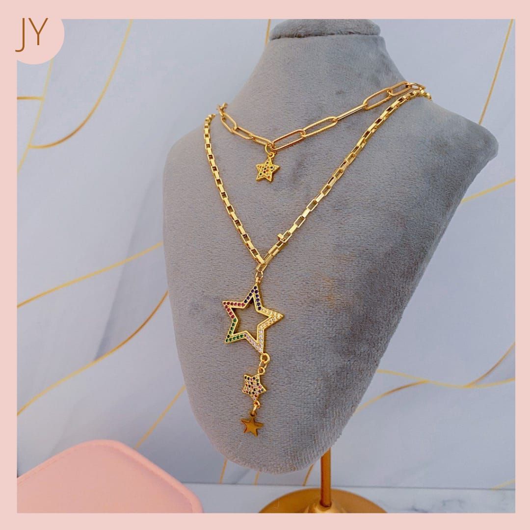 Collar Eslabon Estrellas Zircones 