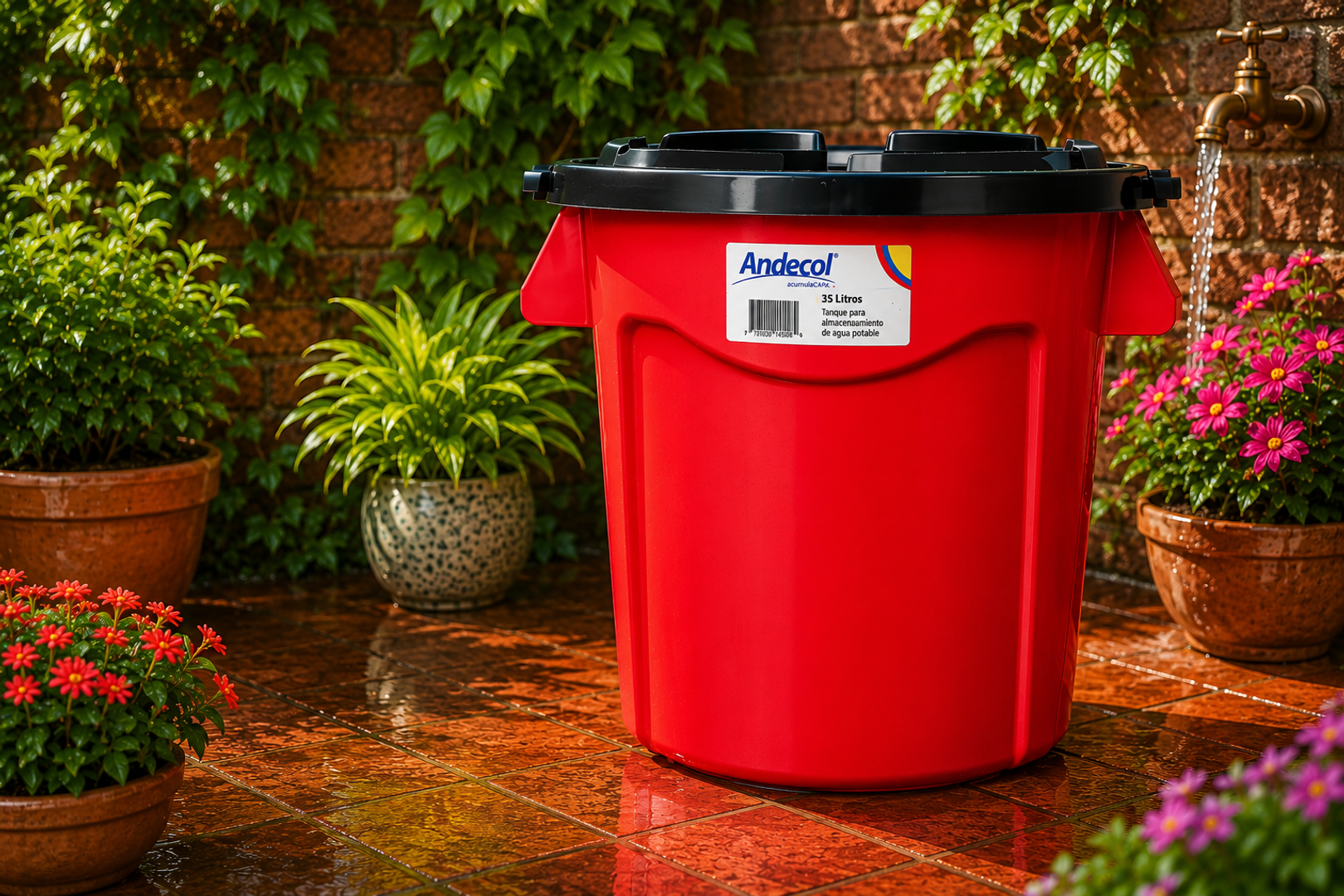 ECOTANQUE 35 LTS ROJO  C/TAPA-A.COL