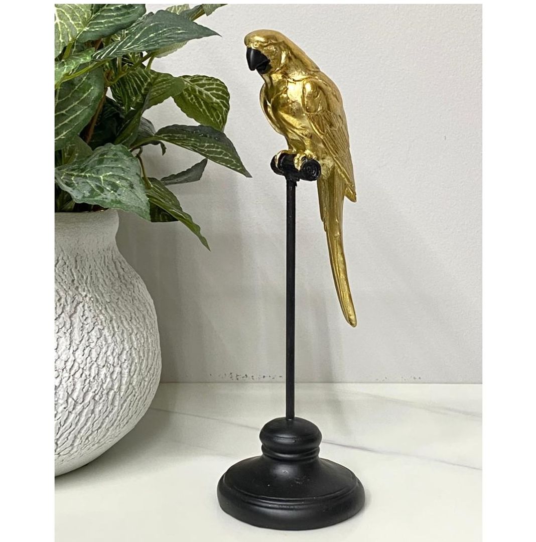 Figura de ave en resina dorado-negro