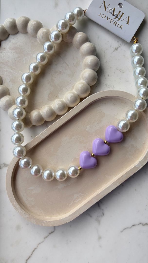 Collar Pearl Hearts - Trío Corazón