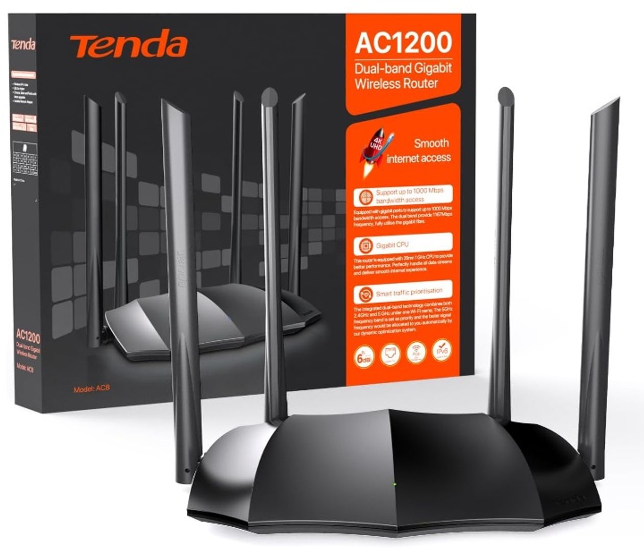 Router Tenda Inalámbrico Gigabit Doble Banda 4 antenas